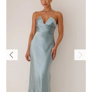 Strapless Satin Dress in Dusty Blue